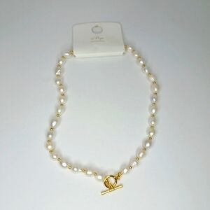 White Peal and Faux Gold Pearl Necklace Stainless Steel NWT